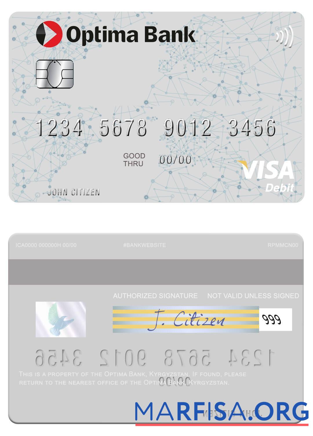 Downloadable Kyrgyzstan Optima Bank visa debit card example